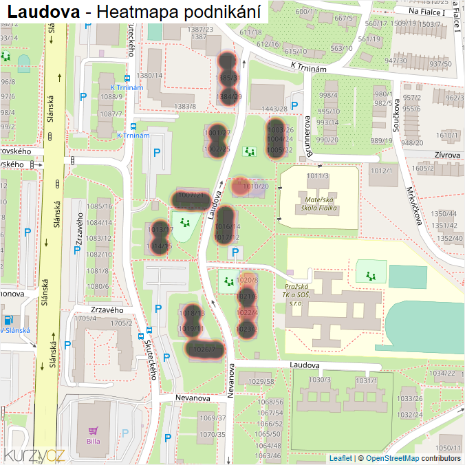 Mapa Laudova - Firmy v ulici.