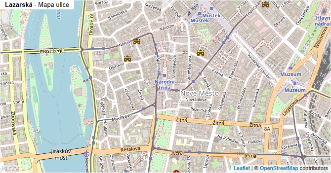 Lazarská - mapa ulice