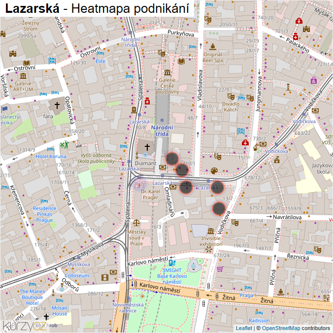 Mapa Lazarská - Firmy v ulici.