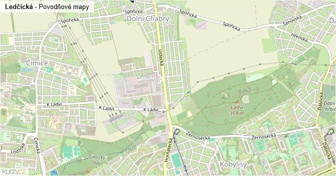 Ledčická - záplavové mapy stoleté vody