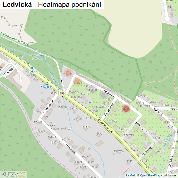 Mapa Ledvická - Firmy v ulici.