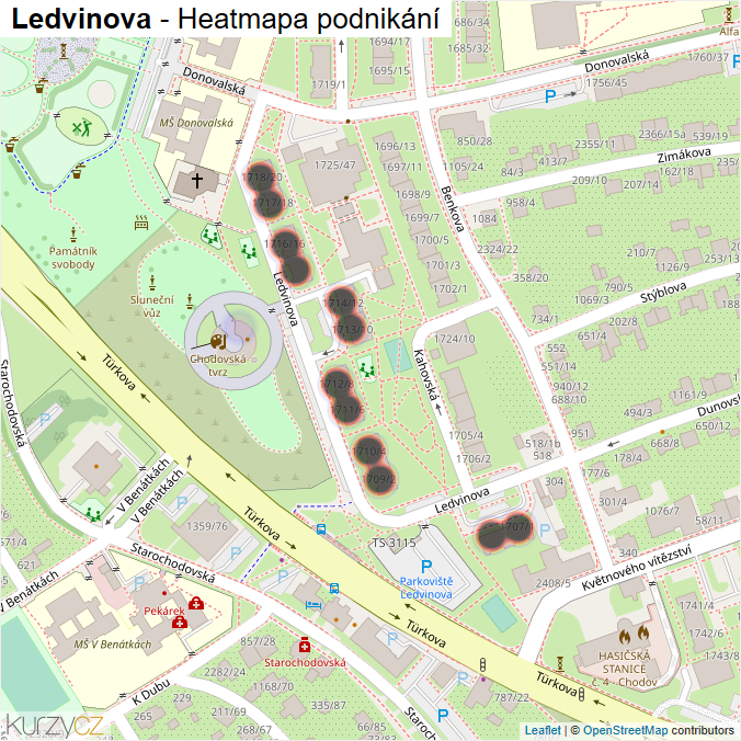 Mapa Ledvinova - Firmy v ulici.