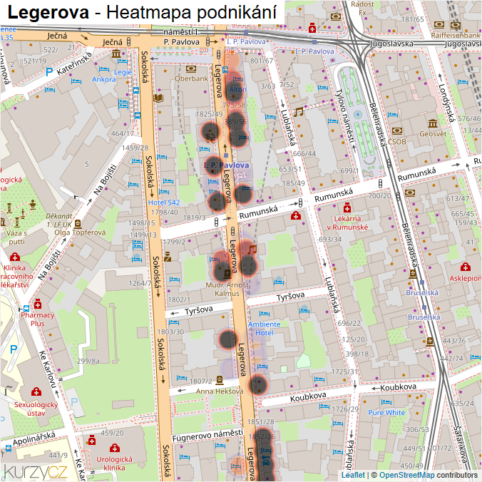 Mapa Legerova - Firmy v ulici.