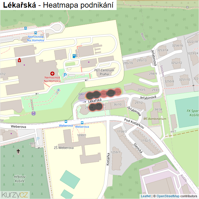 Mapa Lékařská - Firmy v ulici.