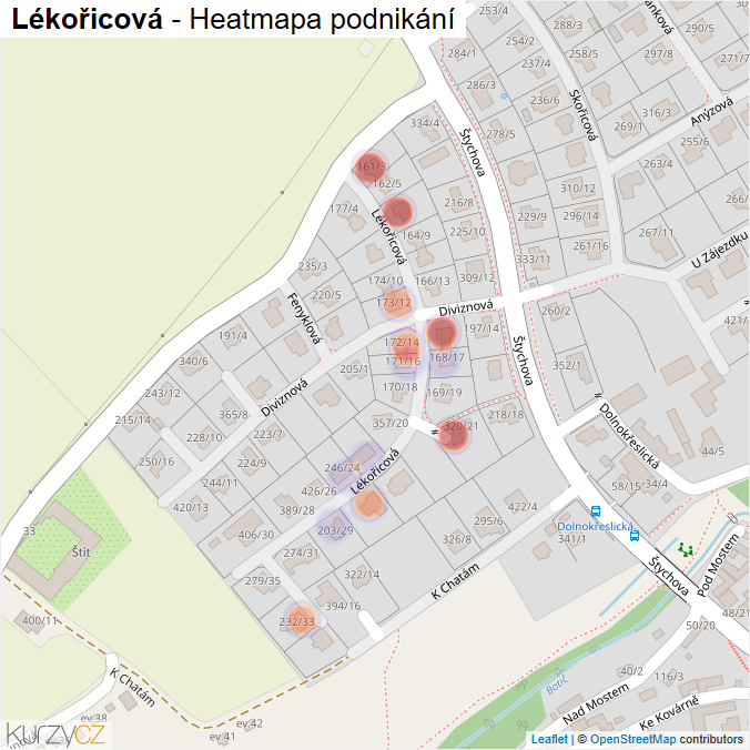 Mapa Lékořicová - Firmy v ulici.