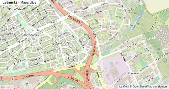Lešanská - mapa ulice