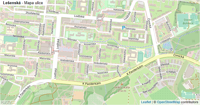 Lešenská - mapa ulice