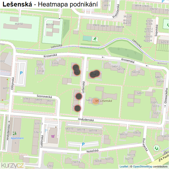 Mapa Lešenská - Firmy v ulici.