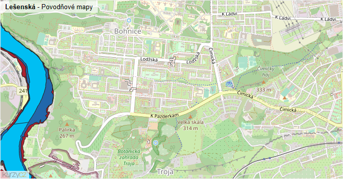 Lešenská - záplavové mapy stoleté vody