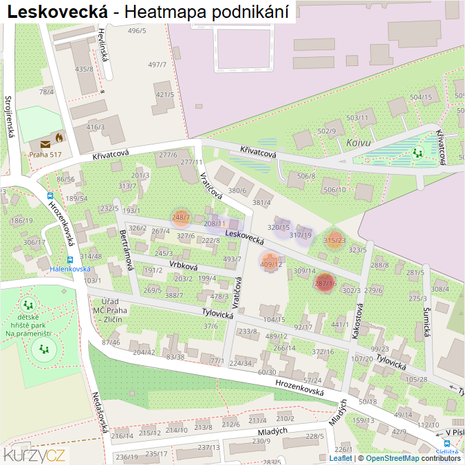 Mapa Leskovecká - Firmy v ulici.