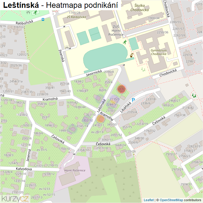 Mapa Leštínská - Firmy v ulici.