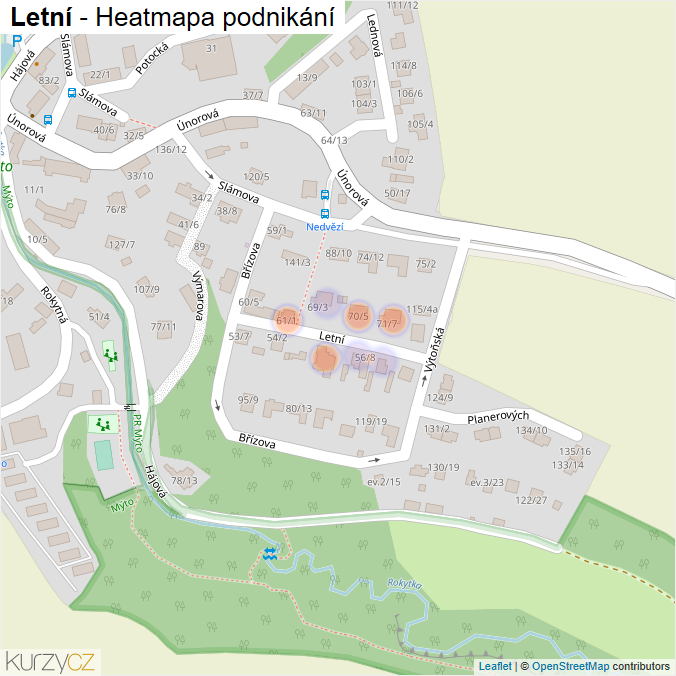 Mapa Letní - Firmy v ulici.