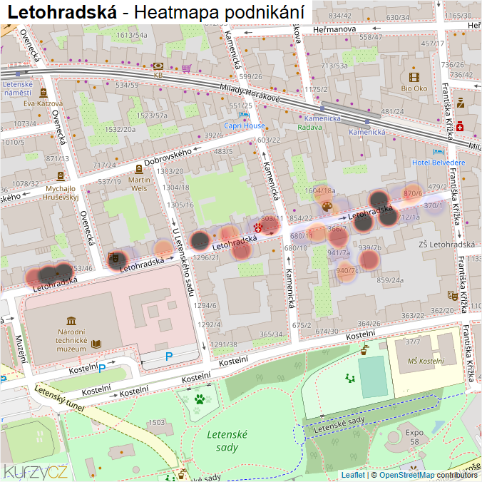 Mapa Letohradská - Firmy v ulici.