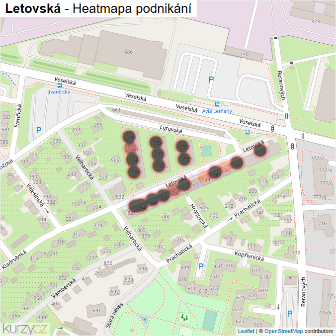 Mapa Letovská - Firmy v ulici.