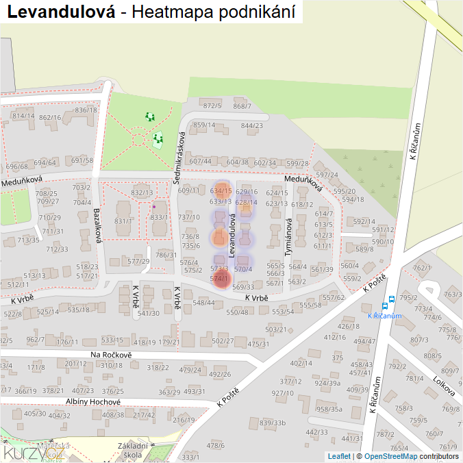 Mapa Levandulová - Firmy v ulici.