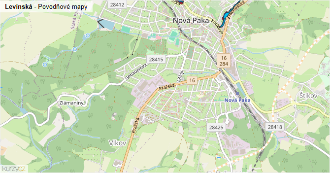 Levínská - záplavové mapy stoleté vody