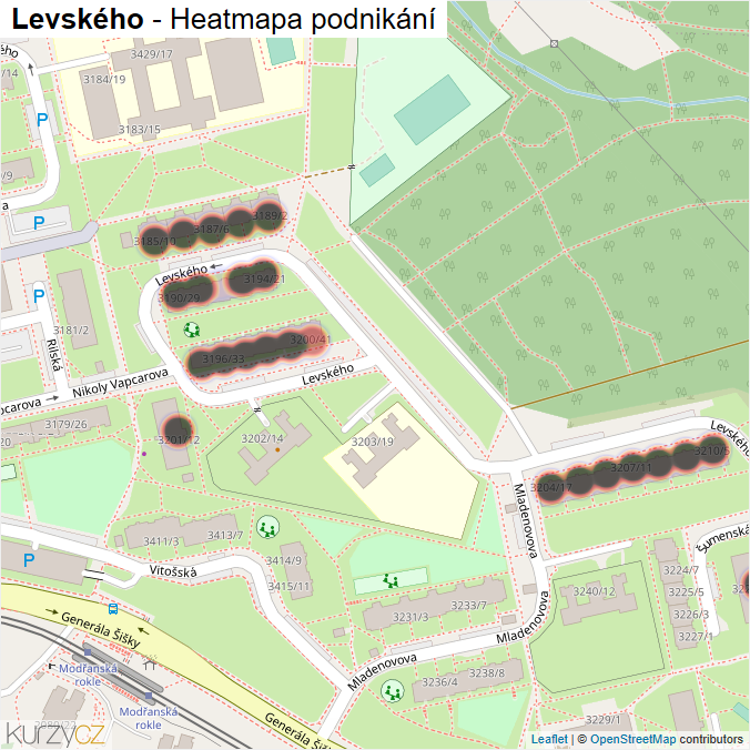 Mapa Levského - Firmy v ulici.