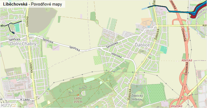 Liběchovská - záplavové mapy stoleté vody
