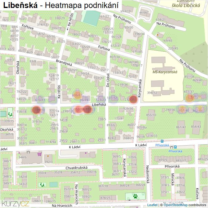 Mapa Libeňská - Firmy v ulici.