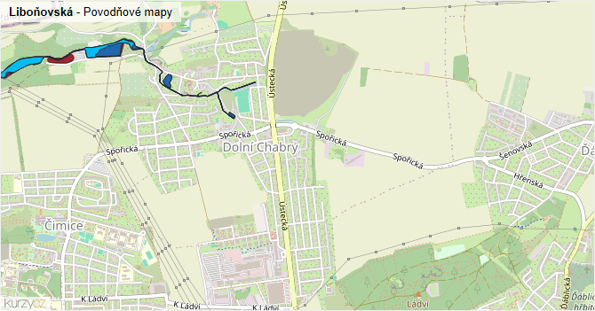 Liboňovská - záplavové mapy stoleté vody