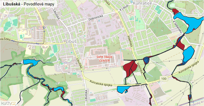 Libušská - záplavové mapy stoleté vody