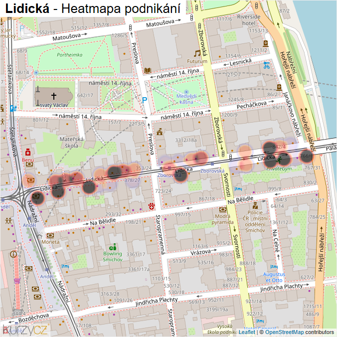 Mapa Lidická - Firmy v ulici.