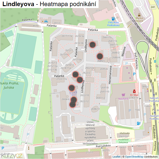Mapa Lindleyova - Firmy v ulici.