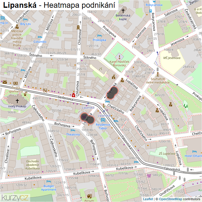 Mapa Lipanská - Firmy v ulici.