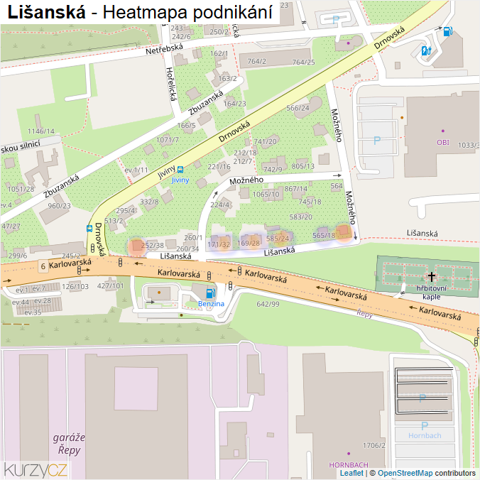 Mapa Lišanská - Firmy v ulici.