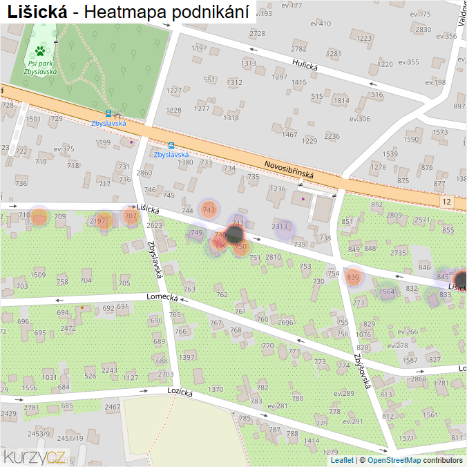 Mapa Lišická - Firmy v ulici.