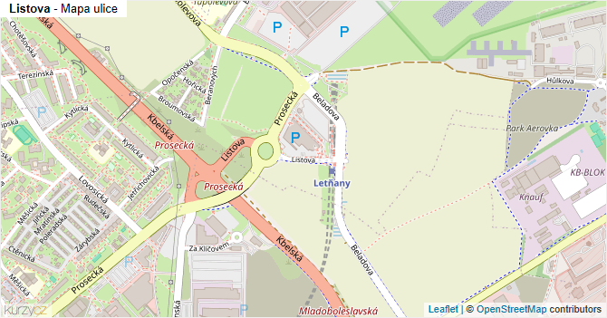 Listova - mapa ulice