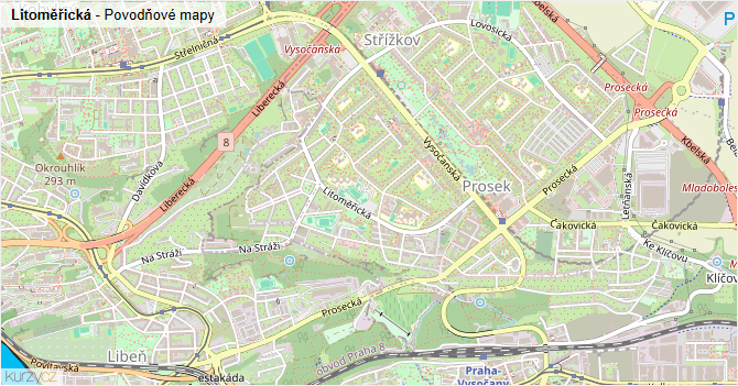 Litoměřická - záplavové mapy stoleté vody