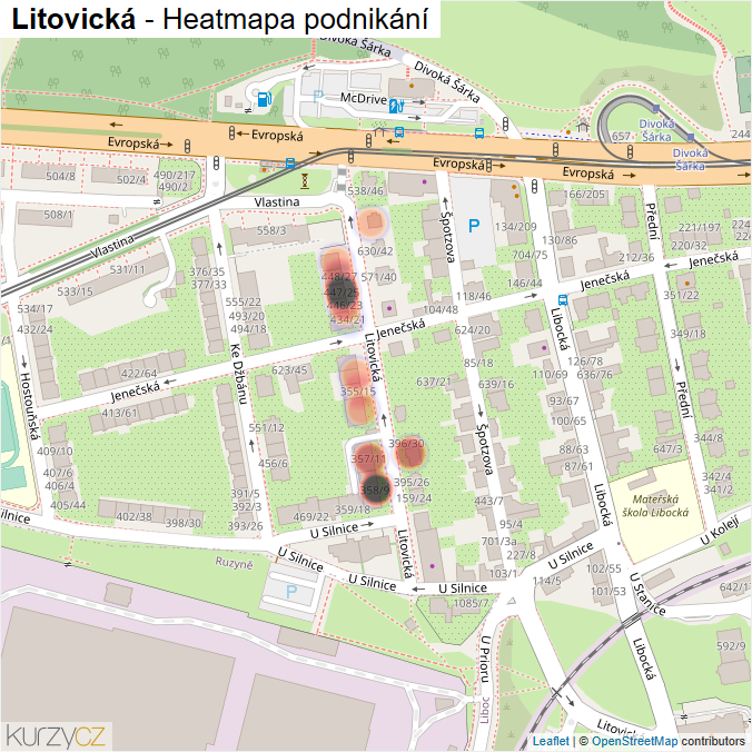 Mapa Litovická - Firmy v ulici.