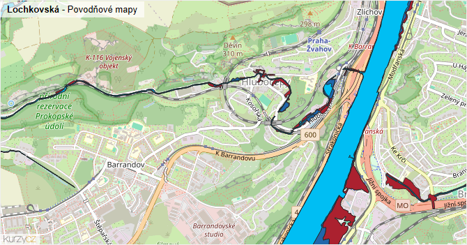 Lochkovská - záplavové mapy stoleté vody