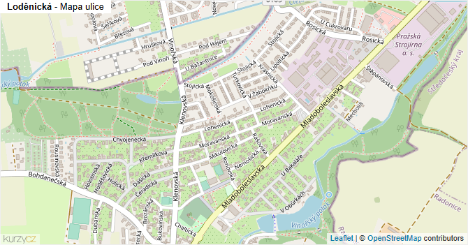 Loděnická - mapa ulice