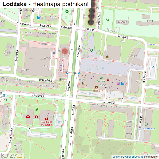 Mapa Lodžská - Firmy v ulici.