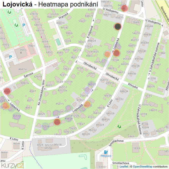 Mapa Lojovická - Firmy v ulici.