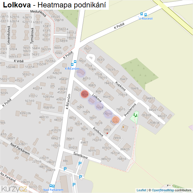 Mapa Lolkova - Firmy v ulici.