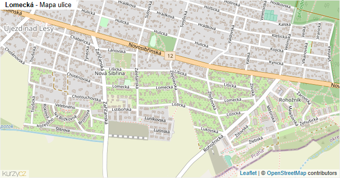 Lomecká - mapa ulice
