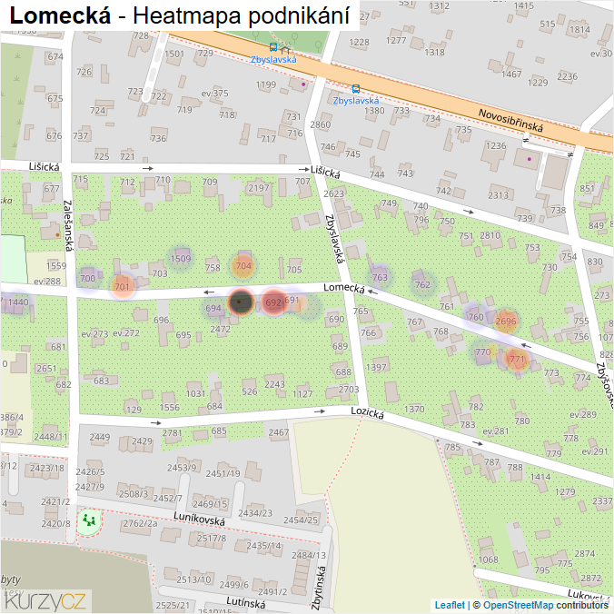 Mapa Lomecká - Firmy v ulici.