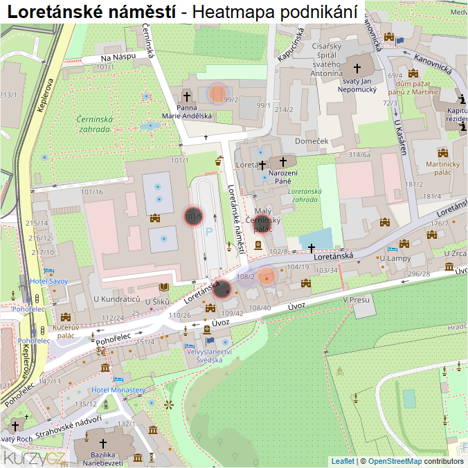 Mapa Loretánské náměstí - Firmy v ulici.