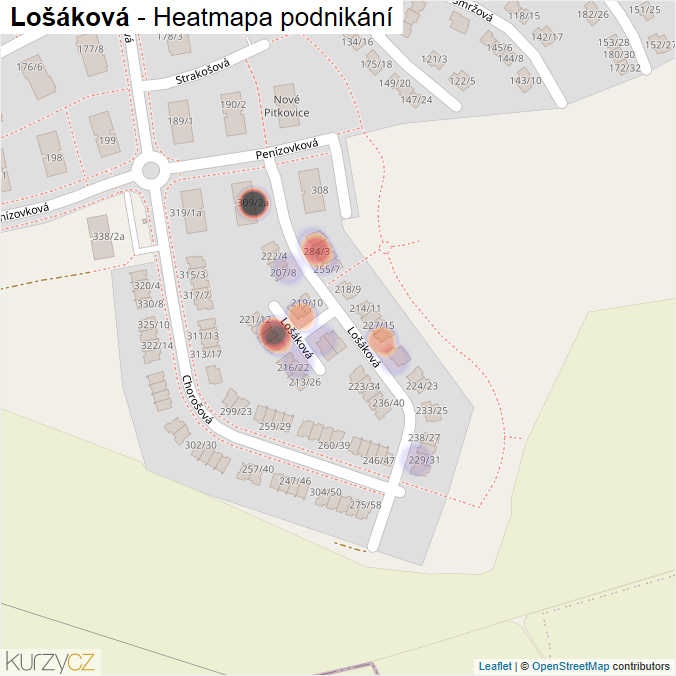 Mapa Lošáková - Firmy v ulici.