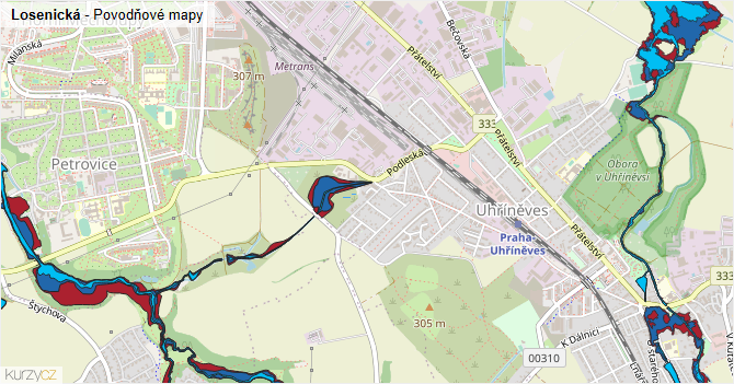 Losenická - záplavové mapy stoleté vody