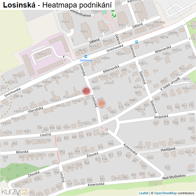 Mapa Losinská - Firmy v ulici.