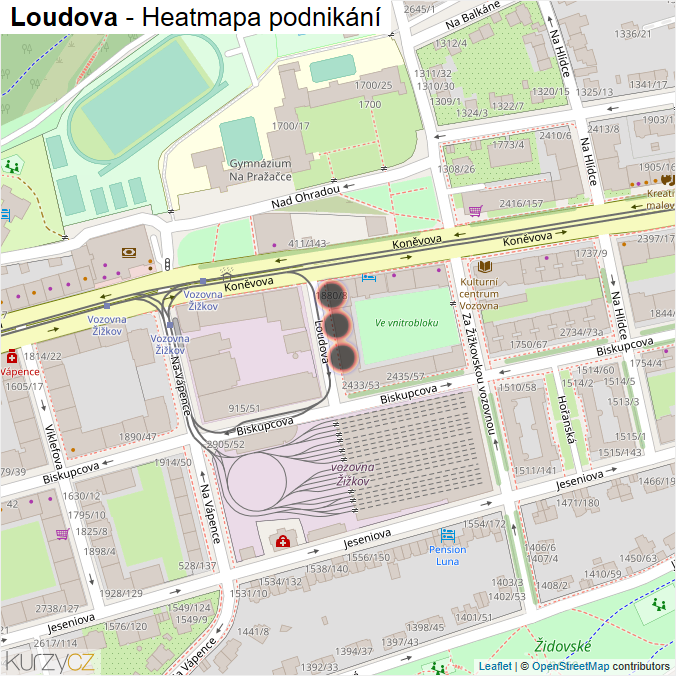 Mapa Loudova - Firmy v ulici.