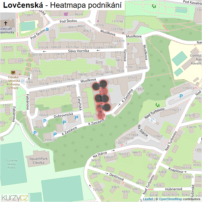Mapa Lovčenská - Firmy v ulici.