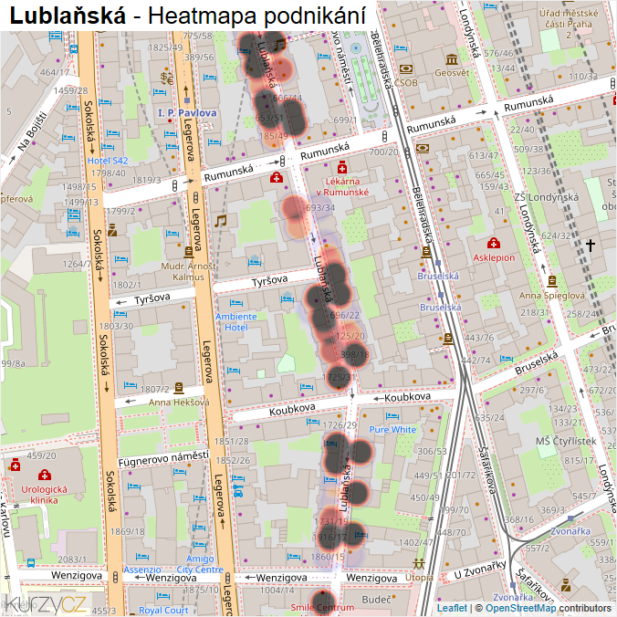 Mapa Lublaňská - Firmy v ulici.