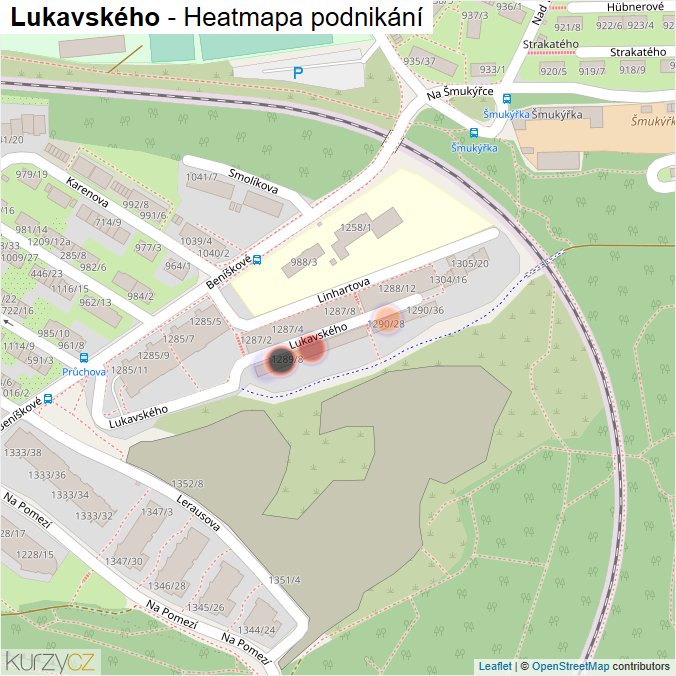 Mapa Lukavského - Firmy v ulici.