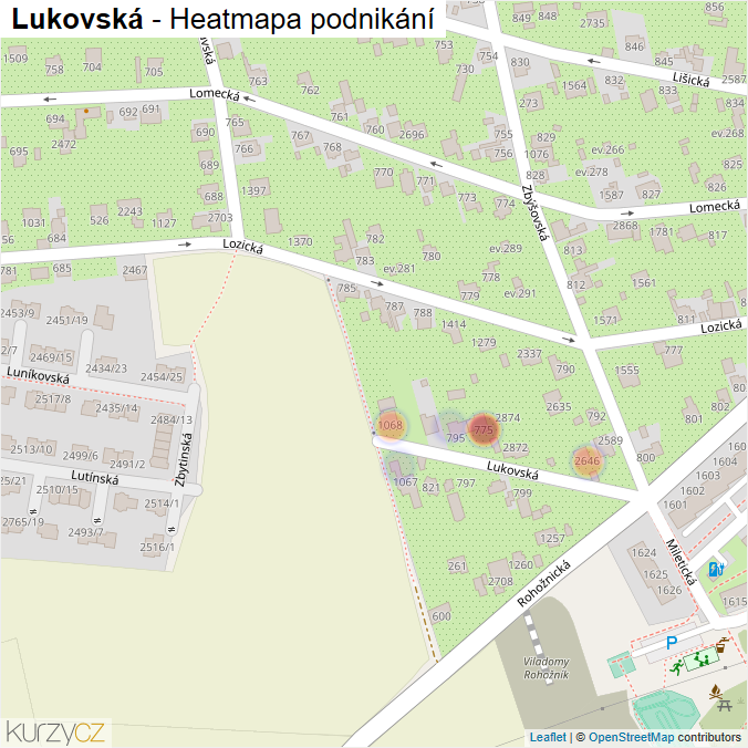 Mapa Lukovská - Firmy v ulici.