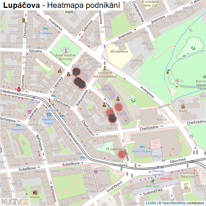 Mapa Lupáčova - Firmy v ulici.